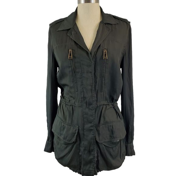 Zara Basics Utility Jacket Lightweight military button up Green Womens Sz M - Picture 1 of 16